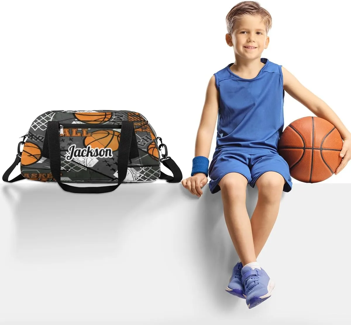 Abstract Grunge Sports Basketball Custom Name Kids Duffel Bags Personalized Customized Sports Gym Bag Girls Dance Bag Tote Overnight Weekender Sleepover Carry On Travel Bag for Boys Girls