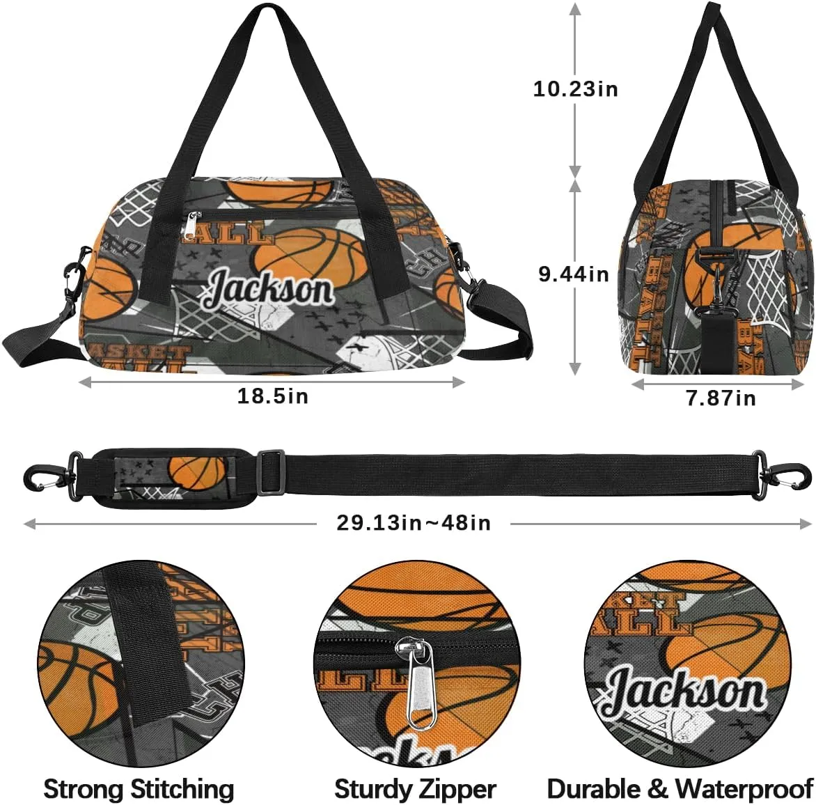 Abstract Grunge Sports Basketball Custom Name Kids Duffel Bags Personalized Customized Sports Gym Bag Girls Dance Bag Tote Overnight Weekender Sleepover Carry On Travel Bag for Boys Girls