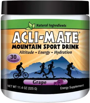 Acli-Mate Mountain Sport Drink Mix - Energy Powder Supplement - High Altitude Acclimatization Hydration - Recovery Drink for Running, Cycling, Hiking, Workout, Skiing, Travel & More - 1 Tub (Grape)