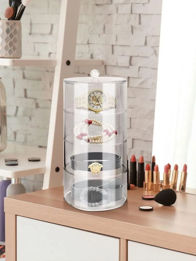 Acrylic Belt Organizer, Stackable Belt Display Box Wristwatch Storage Case, Transparent Jewelry Storage Case, Belt Display Case for Watches Jewelry Makeup(#4 Layers)