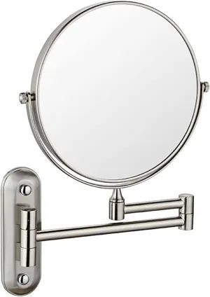 Adjustable Makeup Mirror, 8 inch Double Sided Shaving Magnifying Mirror, Wall Mounted Bathroom Extendable Cosmetic Vanity Mirrors,Brass,5X (Color : Nickel, Size : 7X)