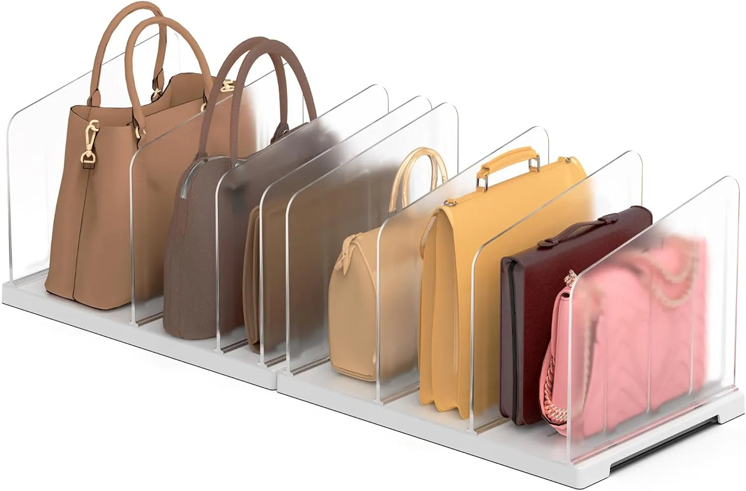 Adjustable Shelf Dividers for Closet, 2-Pack Purse Organizers for Closet,Clear Frosted Plastic Shelf Dividers, Handbag Separators Storage Organizer,Bookshelf Separator Dividers