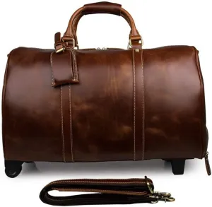 Adult Fashion Wheeled Luggage Travel Duffel Bag Rolling Suitcase Trolley Overnight Weekender Gym Tote Handbag Briefcase Sports Overnight Gym Luggage Weekend T(Brown,Glossy Leather)