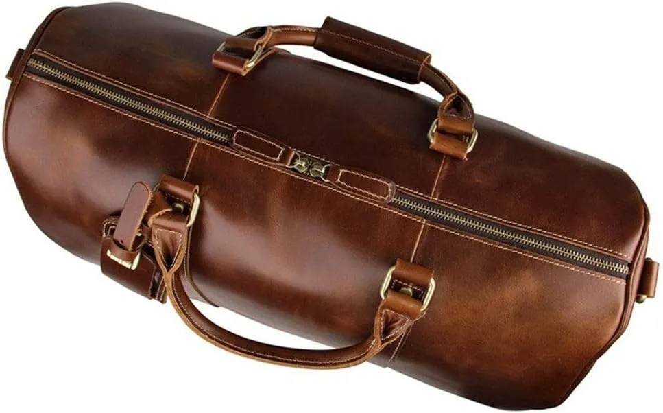 Adult Fashion Wheeled Luggage Travel Duffel Bag Rolling Suitcase Trolley Overnight Weekender Gym Tote Handbag Briefcase Sports Overnight Gym Luggage Weekend T(Brown,Glossy Leather)