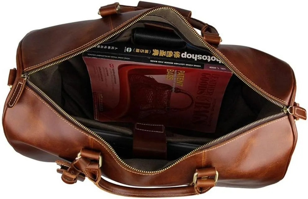 Adult Fashion Wheeled Luggage Travel Duffel Bag Rolling Suitcase Trolley Overnight Weekender Gym Tote Handbag Briefcase Sports Overnight Gym Luggage Weekend T(Brown,Glossy Leather)