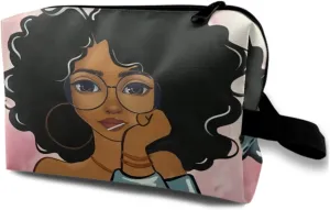 African Melanin Print Cosmetic Bag for Teen Girls & Women, Toiletry Bag with Zipper