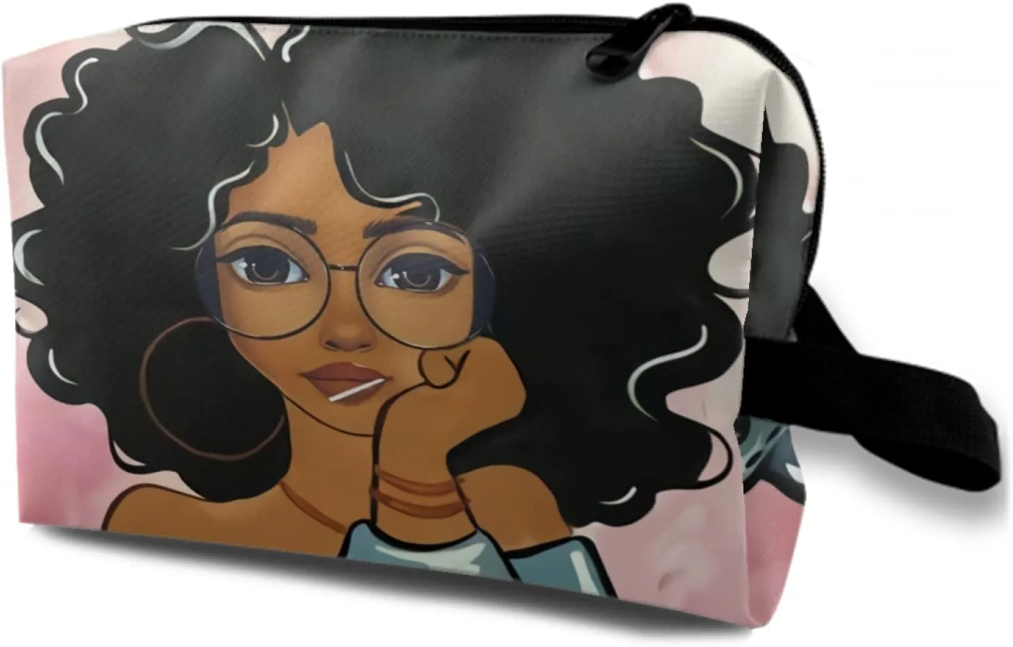 African Melanin Print Cosmetic Bag for Teen Girls & Women, Toiletry Bag with Zipper