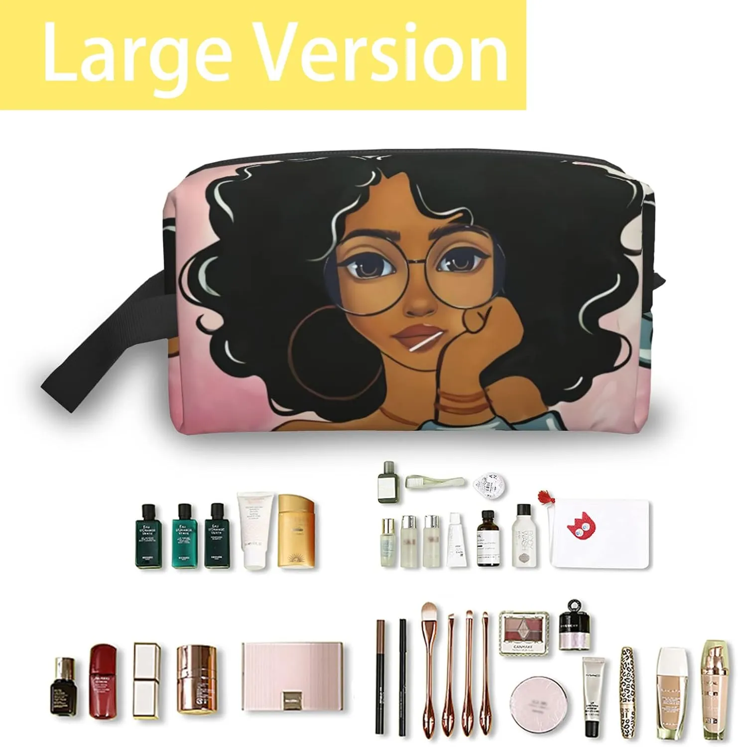 African Melanin Print Cosmetic Bag for Teen Girls & Women, Toiletry Bag with Zipper