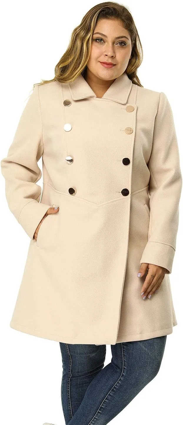 Agnes Orinda Women's Plus Size Coat A-Line Peter Pan Collar Double Breasted Fall Winter Peacoat