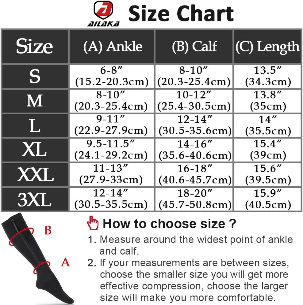 Ailaka Zipper Compression Socks Medical, 15-20 mmHg Knee High Compression Socks for Men Women, Close Toe Support Socks for Varicose Veins, Edema, Recovery, Pregnant, Nurse