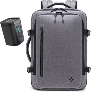 Airback Backpack with Pump 60L Expandable Vacuum Seal Compression Travel Backpacks Water Resistant 17 inch School Laptop Backpack for Airplane (Grey, With Air Pump)