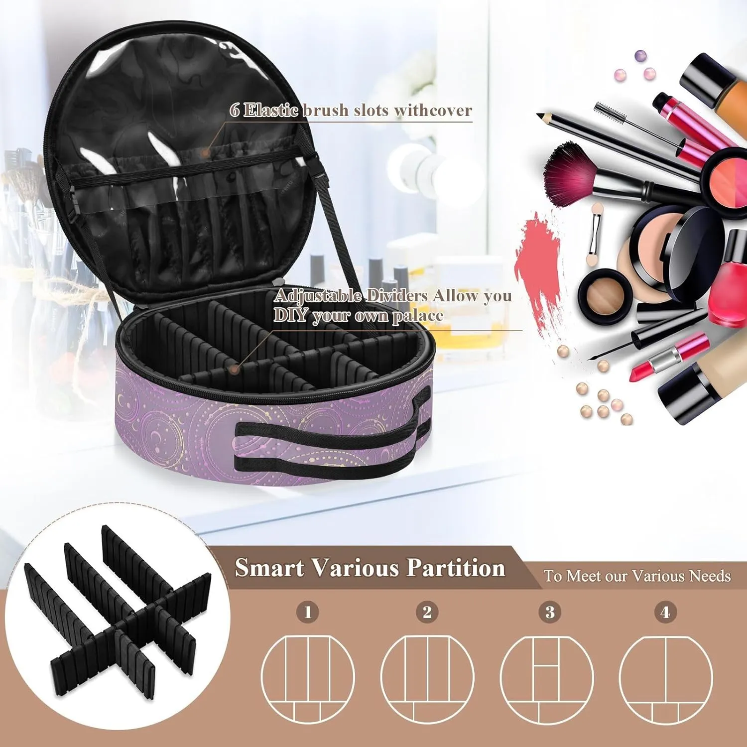 ALAZA Astronomical Geometry Moon Stars Toiletry Bag Travel Makeup Case Organizer for Women
