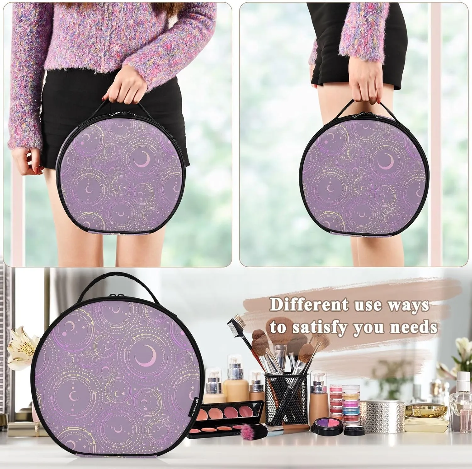 ALAZA Astronomical Geometry Moon Stars Toiletry Bag Travel Makeup Case Organizer for Women