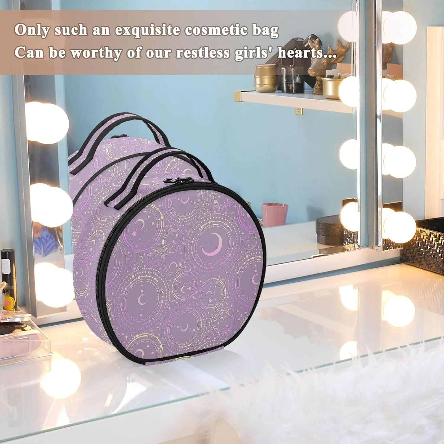 ALAZA Astronomical Geometry Moon Stars Toiletry Bag Travel Makeup Case Organizer for Women