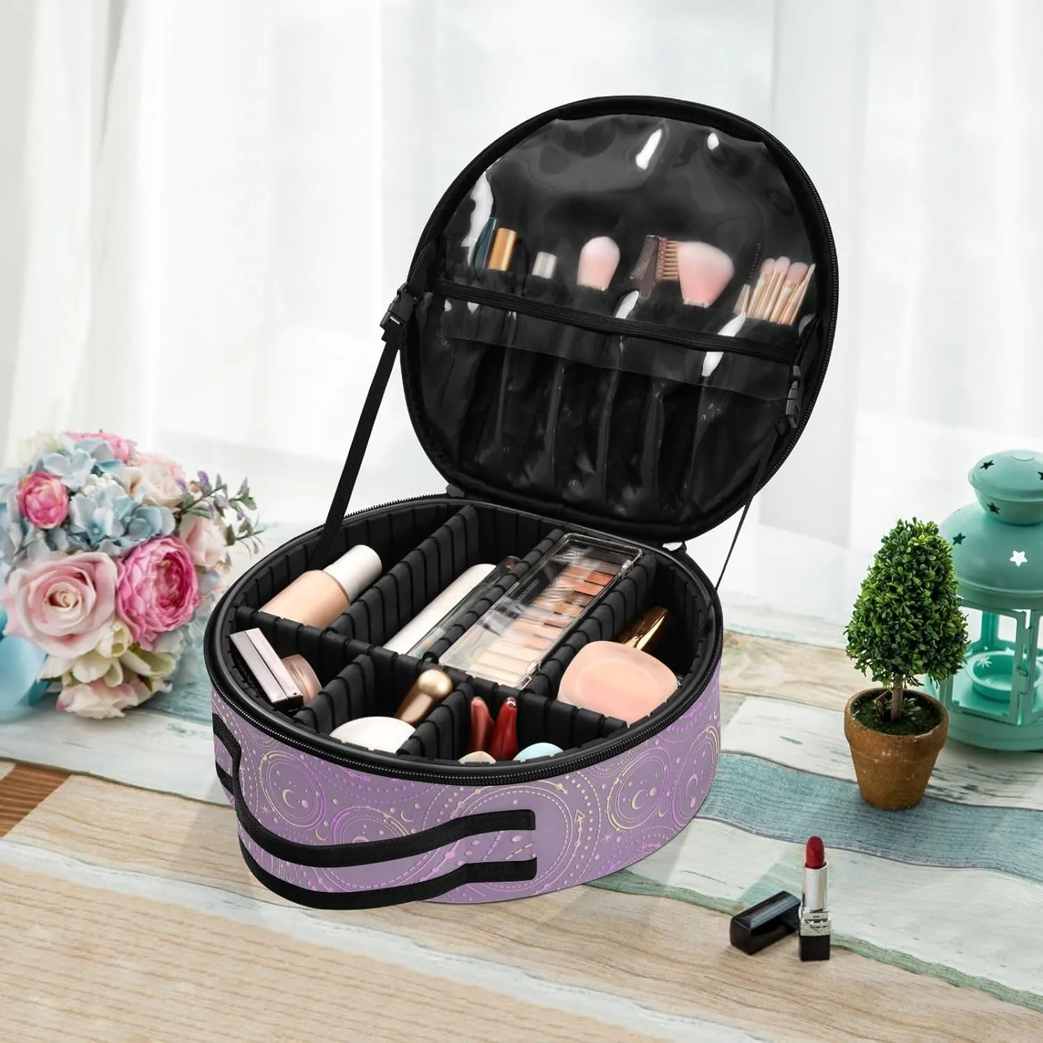 ALAZA Astronomical Geometry Moon Stars Toiletry Bag Travel Makeup Case Organizer for Women
