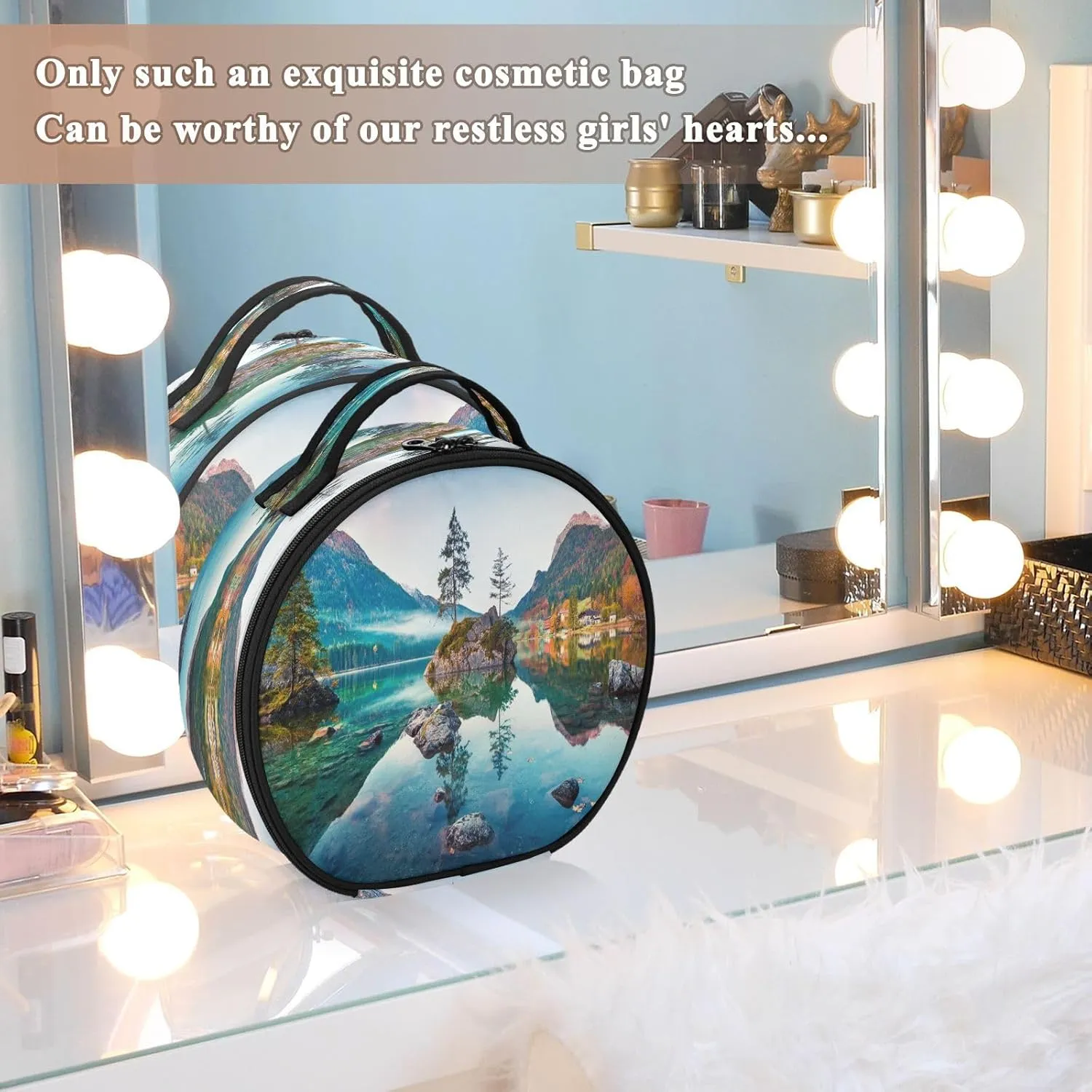 ALAZA Beautiful Autumn Scene of Hintersee Lake Makeup Bag Travel Cosmetic Bag Large Toiletry Organizer