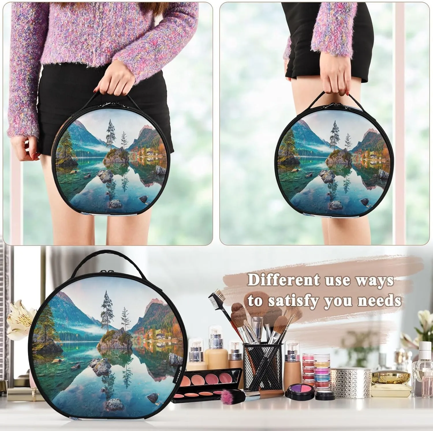 ALAZA Beautiful Autumn Scene of Hintersee Lake Makeup Bag Travel Cosmetic Bag Large Toiletry Organizer