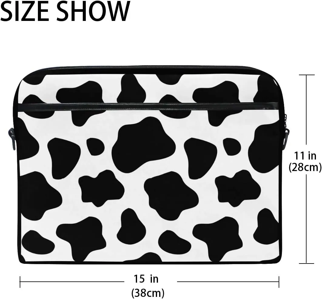 ALAZA Black and White Cow Print Laptop Case Bag Sleeve Portable Crossbody Messenger Briefcase Convertible w/Strap Pocket for MacBook Air Pro Surface Dell ASUS hp Lenovo 14-15.4 inch