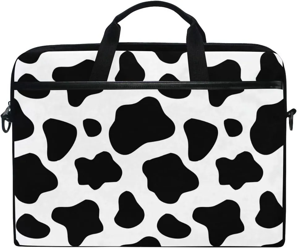 ALAZA Black and White Cow Print Laptop Case Bag Sleeve Portable Crossbody Messenger Briefcase Convertible w/Strap Pocket for MacBook Air Pro Surface Dell ASUS hp Lenovo 14-15.4 inch