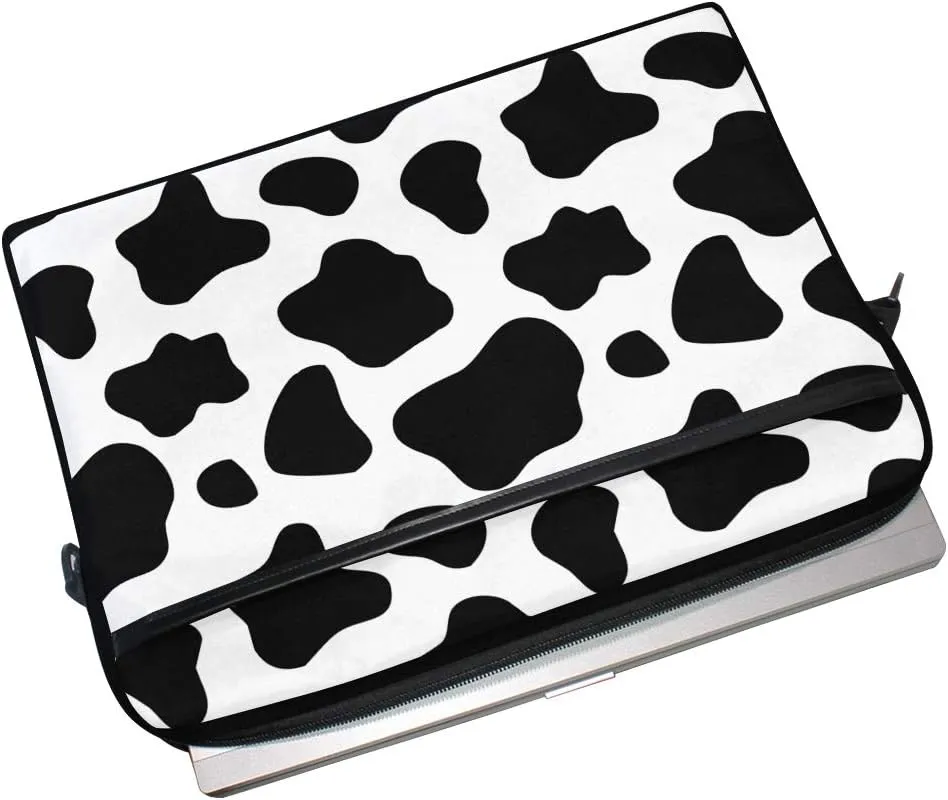 ALAZA Black and White Cow Print Laptop Case Bag Sleeve Portable Crossbody Messenger Briefcase Convertible w/Strap Pocket for MacBook Air Pro Surface Dell ASUS hp Lenovo 14-15.4 inch