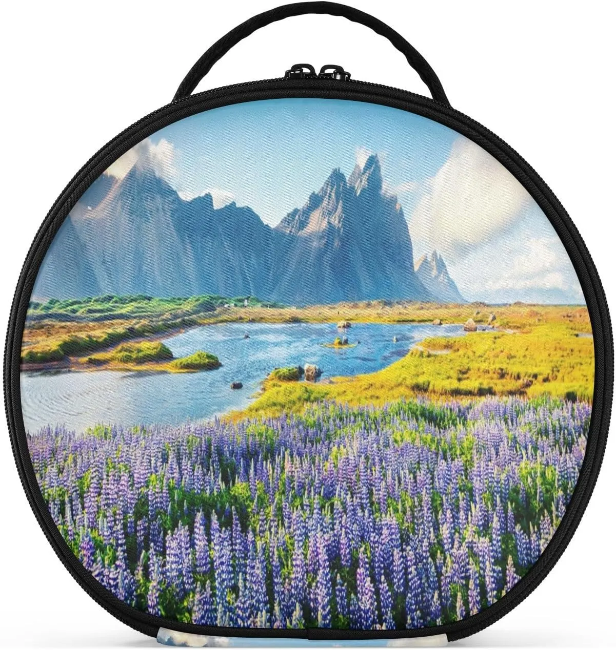 ALAZA Blooming Lupine Flowers on the Stokksnes Headland Portable Cosmetic Bag Large Capacity Makeup Bags