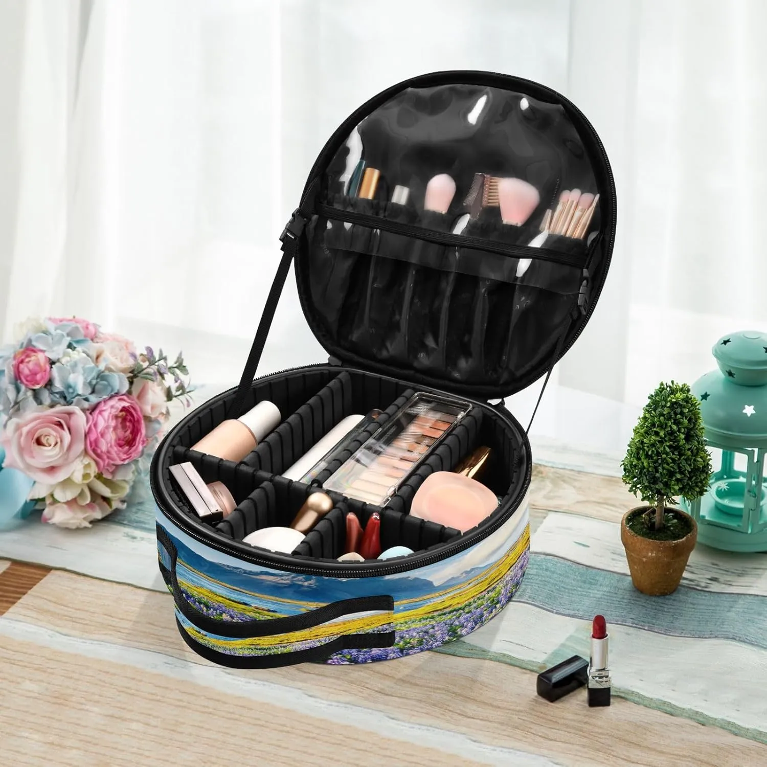 ALAZA Blooming Lupine Flowers on the Stokksnes Headland Portable Cosmetic Bag Large Capacity Makeup Bags