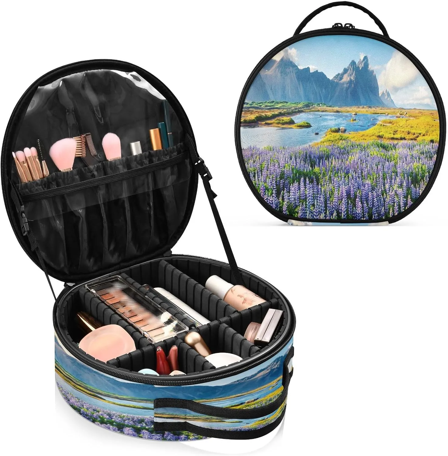 ALAZA Blooming Lupine Flowers on the Stokksnes Headland Portable Cosmetic Bag Large Capacity Makeup Bags