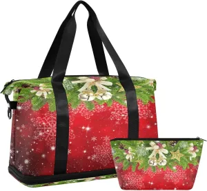 ALAZA Christmas Pine Branch Red Snowflakes Travel Duffel Bag for Women Men Sports Gym Bag with Shoe Compartment Tote Weekender Overnight Bag with Wet Pocket for Travel, Gym,Yoga,Swimming