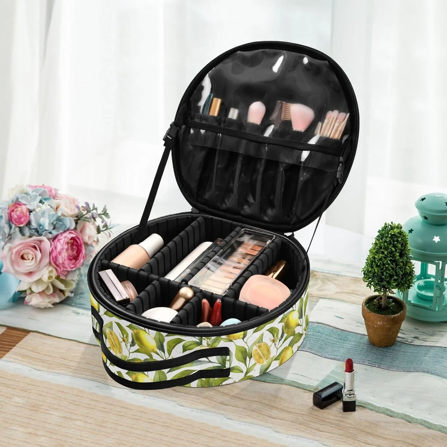 ALAZA Citrus Fruits Lemon Floral Toiletry Bag Travel Makeup Case Organizer for Women