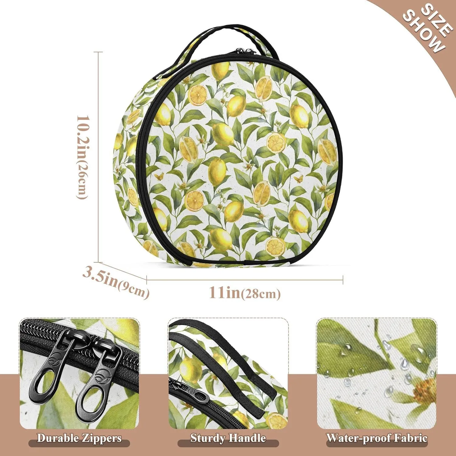 ALAZA Citrus Fruits Lemon Floral Toiletry Bag Travel Makeup Case Organizer for Women