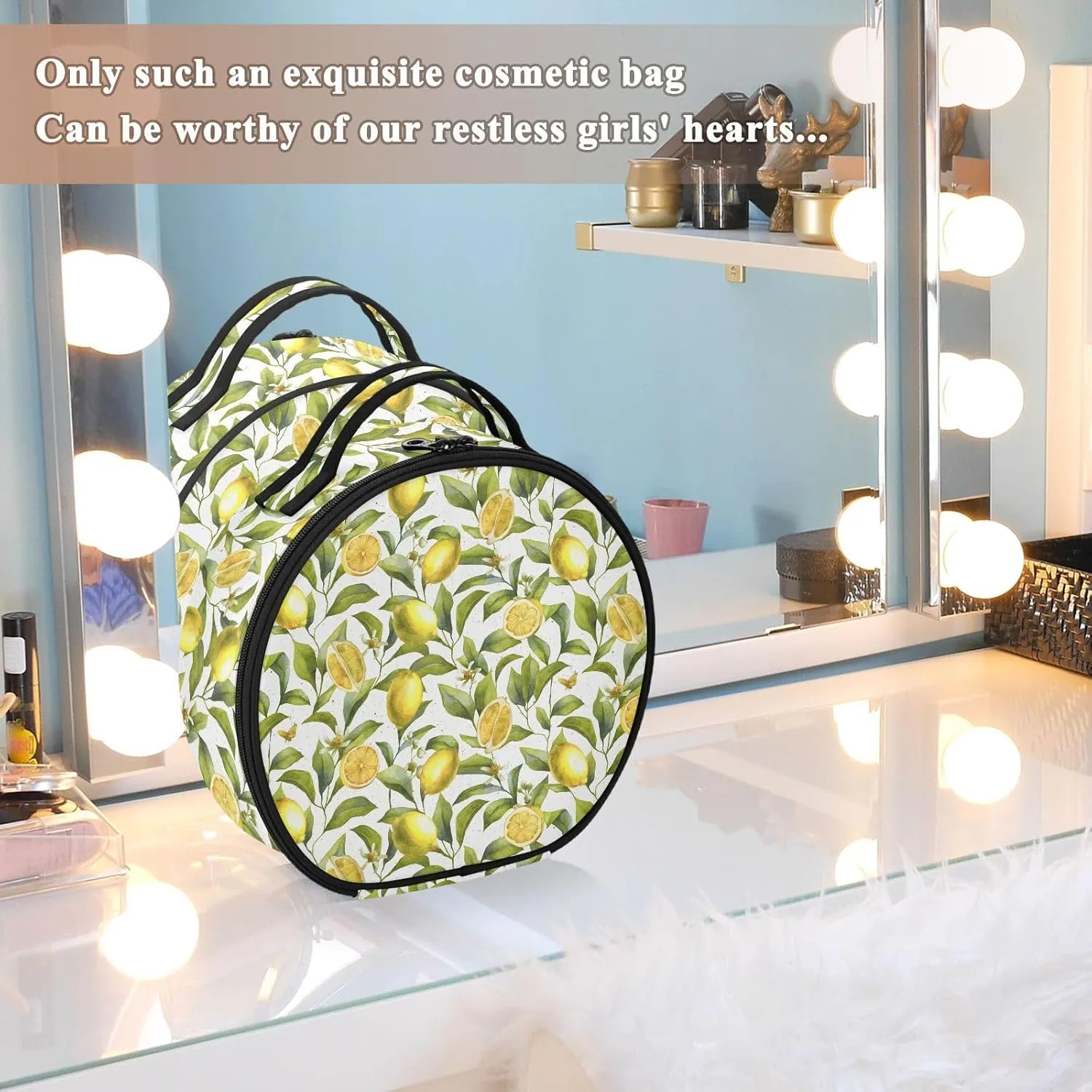 ALAZA Citrus Fruits Lemon Floral Toiletry Bag Travel Makeup Case Organizer for Women