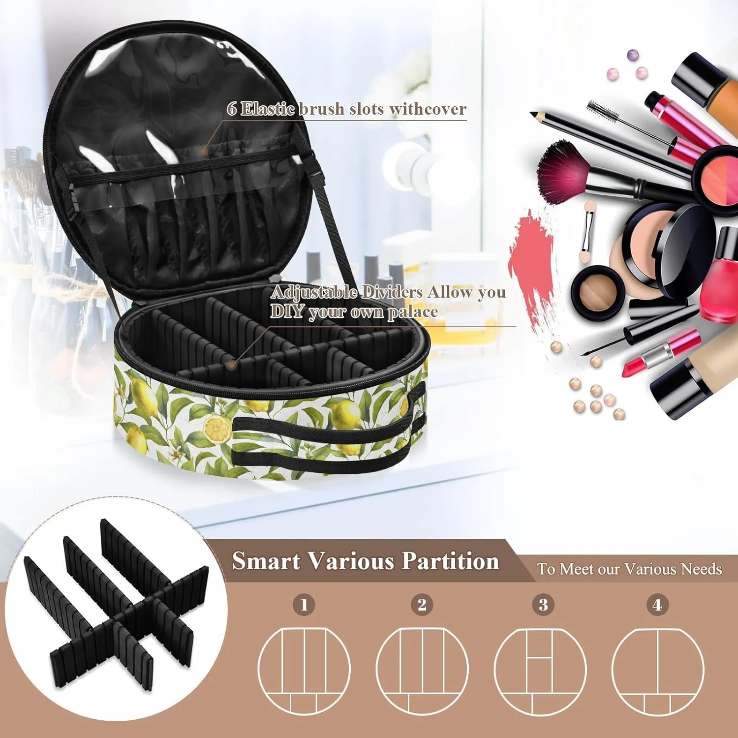 ALAZA Citrus Fruits Lemon Floral Toiletry Bag Travel Makeup Case Organizer for Women