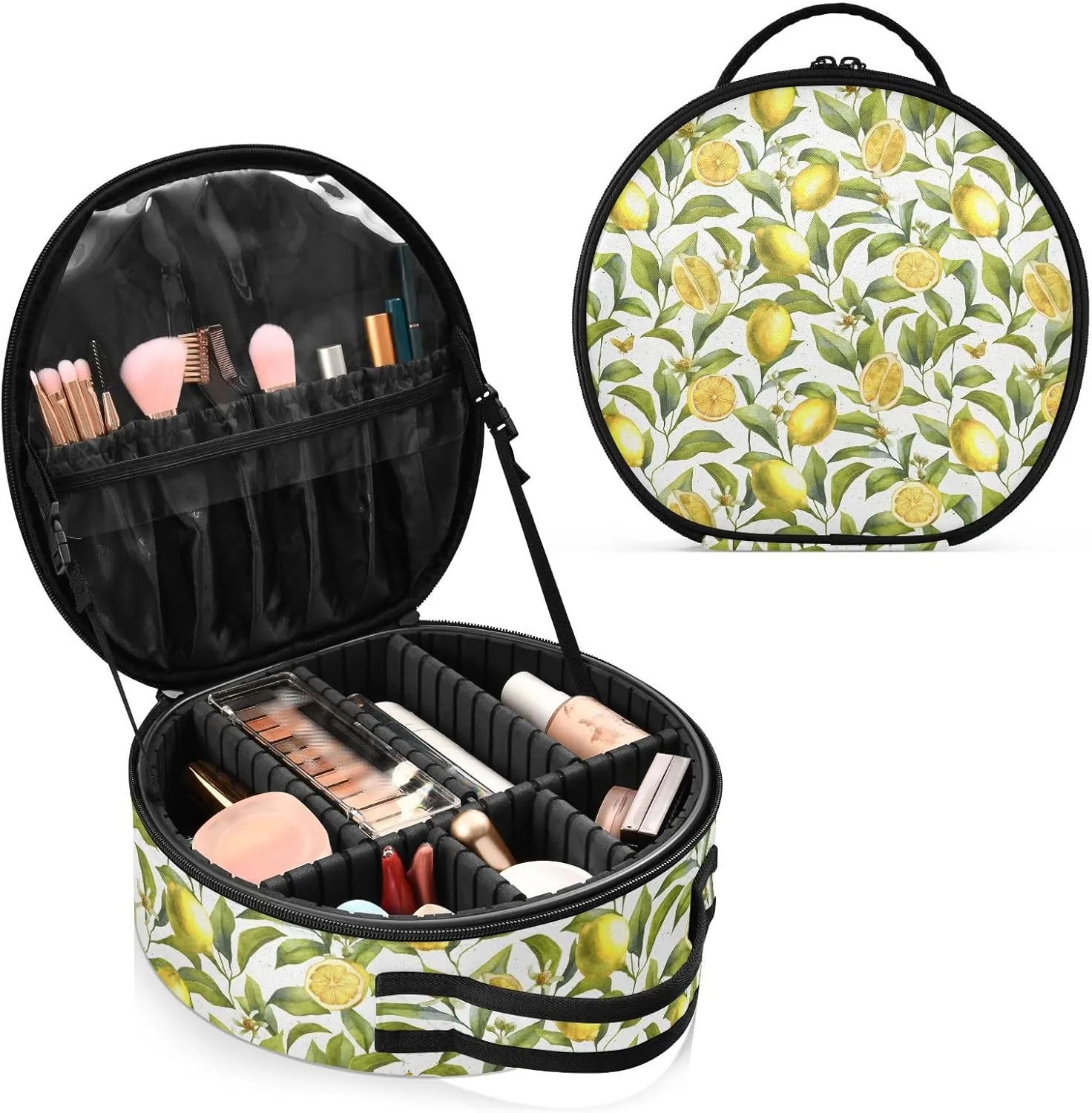 ALAZA Citrus Fruits Lemon Floral Toiletry Bag Travel Makeup Case Organizer for Women