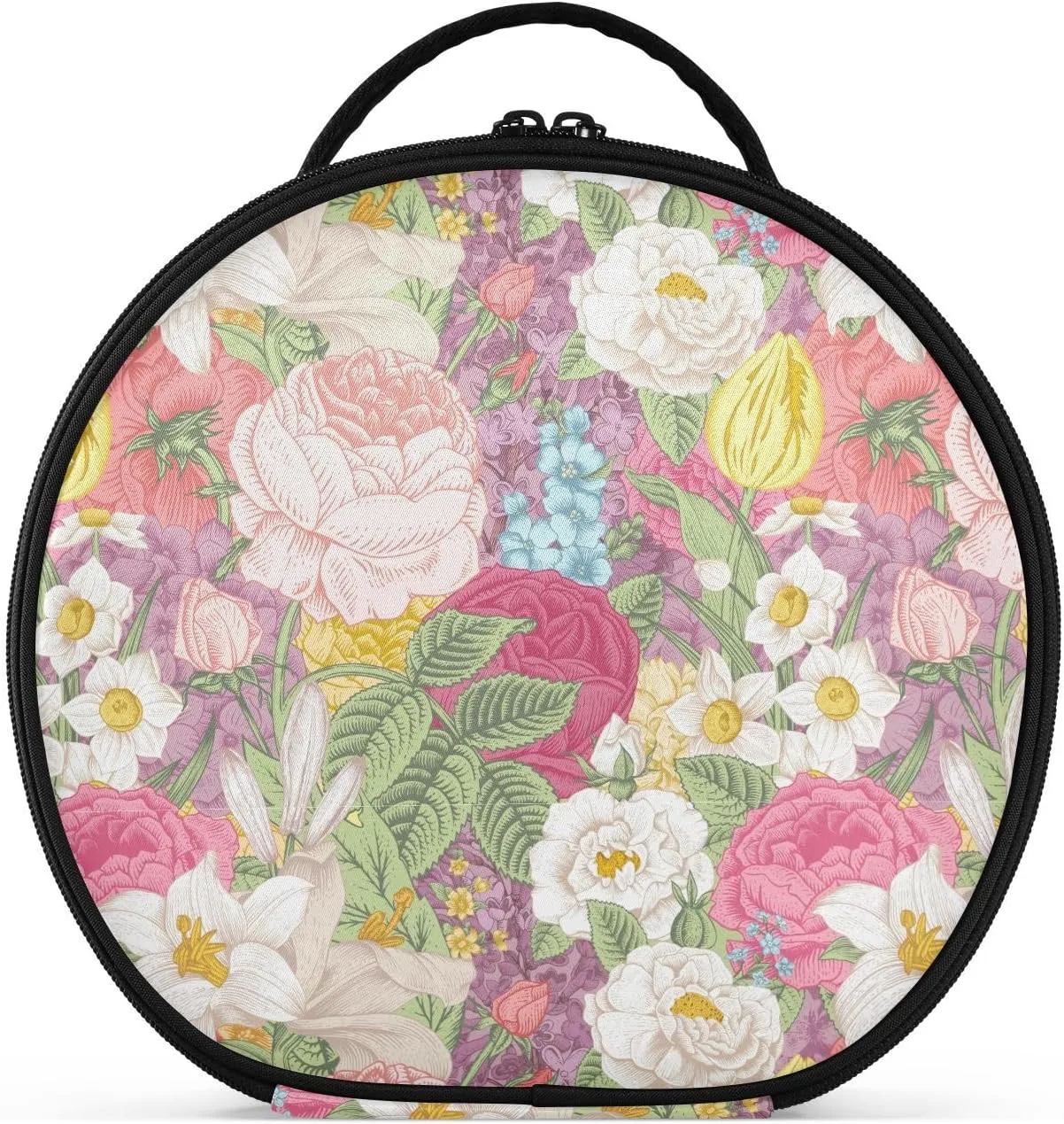 ALAZA Garden Colorful Flowers Roses Tulips Travel Makeup Train Case Makeup Cosmetic Case with Adjustable Dividers