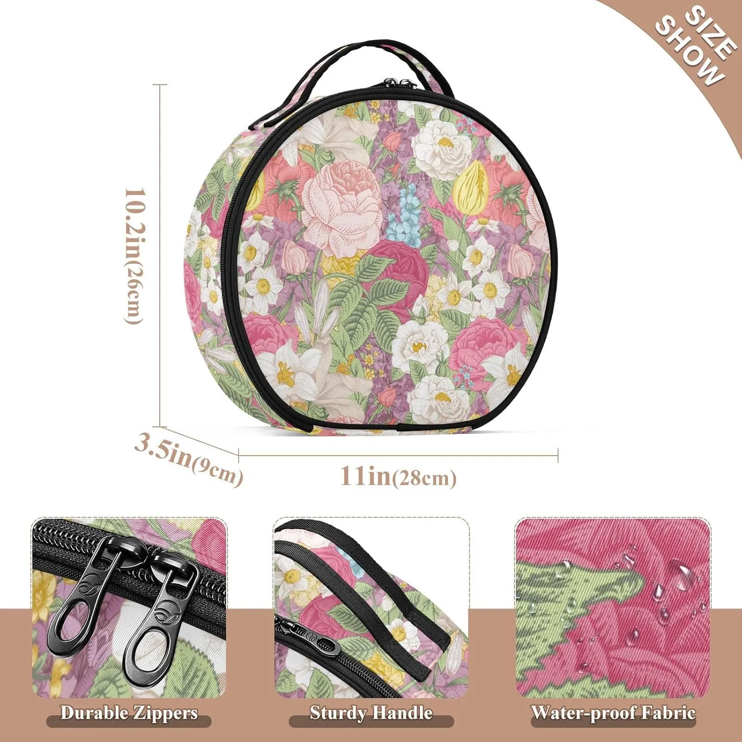 ALAZA Garden Colorful Flowers Roses Tulips Travel Makeup Train Case Makeup Cosmetic Case with Adjustable Dividers