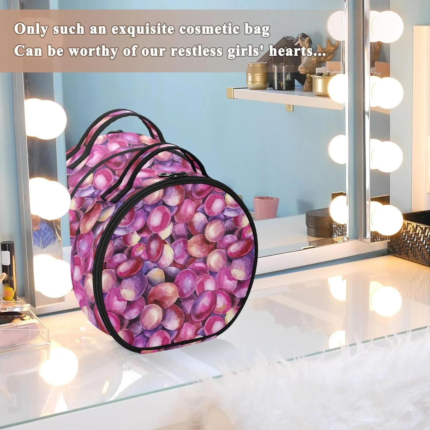 ALAZA Grapes Berries Close Up Portable Cosmetic Bag Large Capacity Makeup Bags