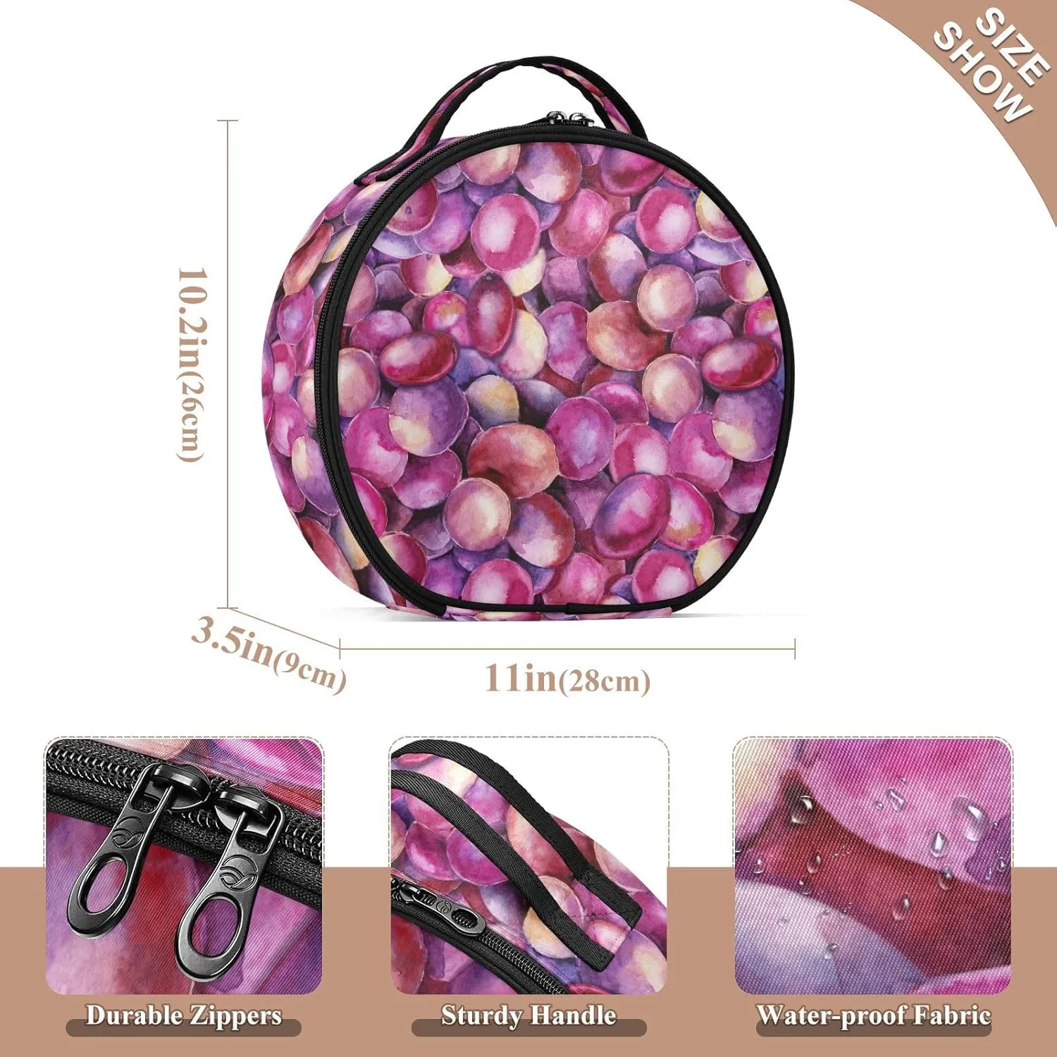 ALAZA Grapes Berries Close Up Portable Cosmetic Bag Large Capacity Makeup Bags
