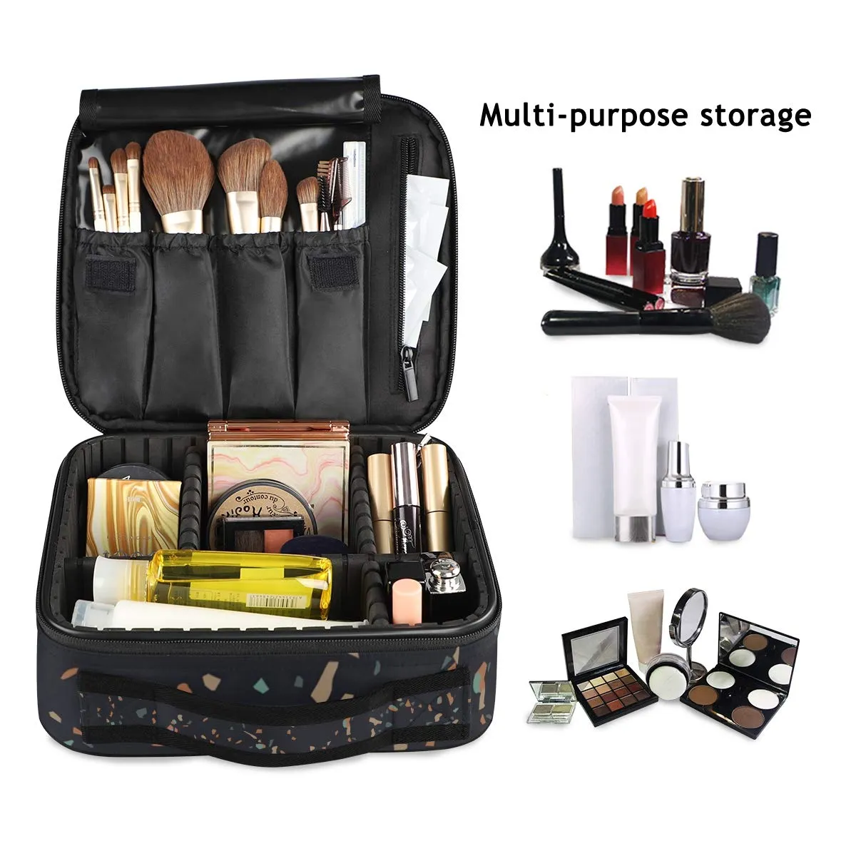 ALAZA Makeup Case Trendy Marble Cosmetic Bag Organizer Travel Portable Storage Toiletry Bag Makeup Train Case with Adjustable Dividers for Teens Girls Women