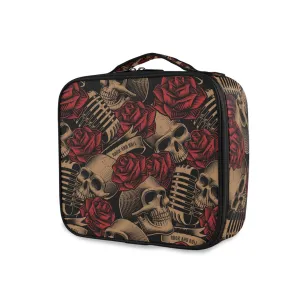 ALAZA Makeup Case Vintage Skulls Music and Roses Flower Cosmetic Bag Organizer Travel Portable Storage Toiletry Bag Makeup Train Case with Adjustable Dividers for Teens Girls Women