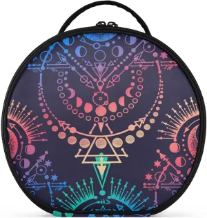 ALAZA Moon Phases Geometric Cosmetic Bag Round Travel Makeup Case Organizer Portable Storage Toiletry Bag with Adjustable Dividers for Women Business Trip College Dorm