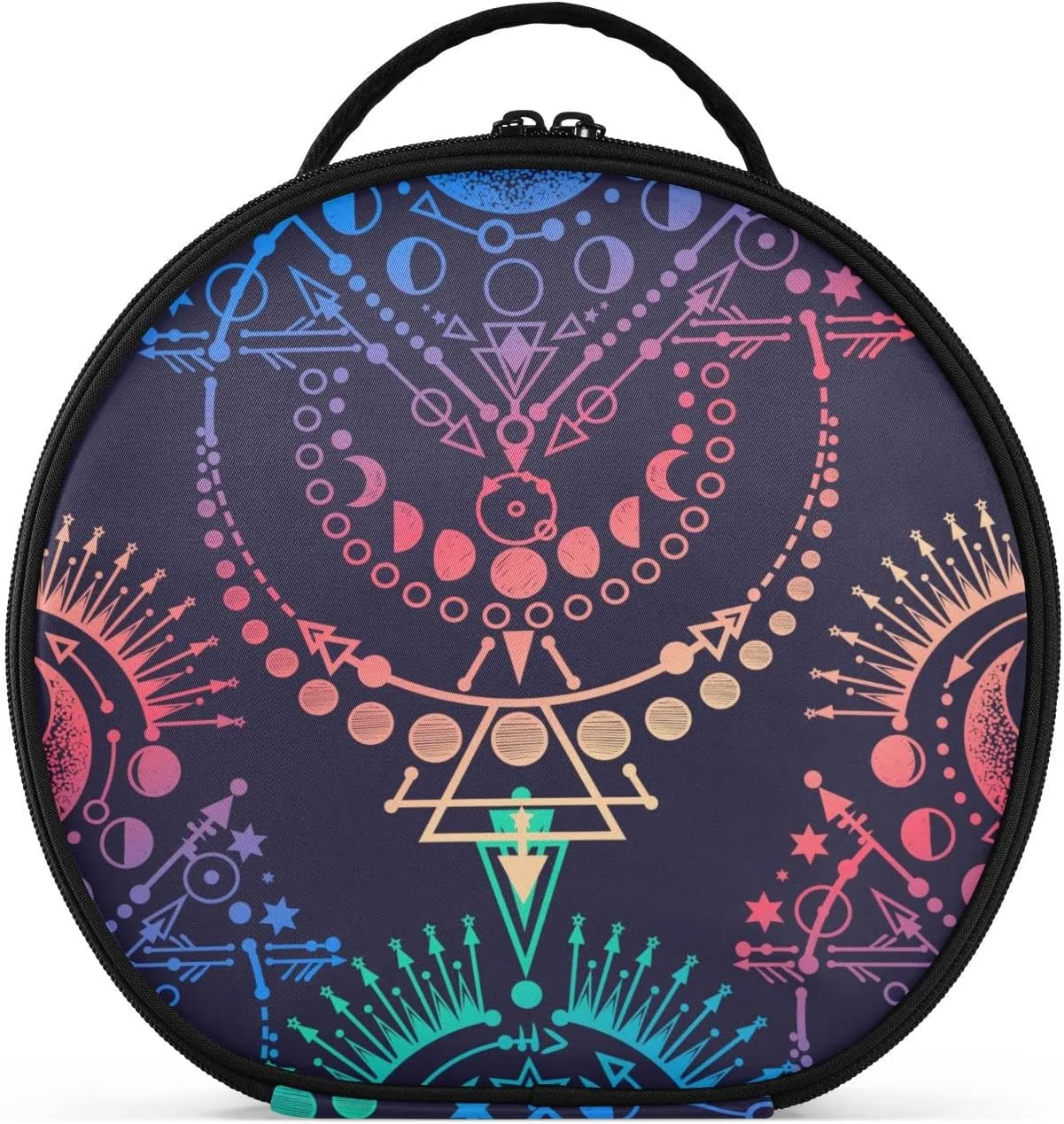 ALAZA Moon Phases Geometric Cosmetic Bag Round Travel Makeup Case Organizer Portable Storage Toiletry Bag with Adjustable Dividers for Women Business Trip College Dorm