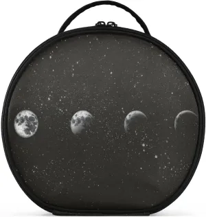ALAZA Moon Phases in The Night Sky Cosmetic Bag Round Travel Makeup Case Organizer Portable Storage Toiletry Bag with Adjustable Dividers for Women Business Trip College Dorm