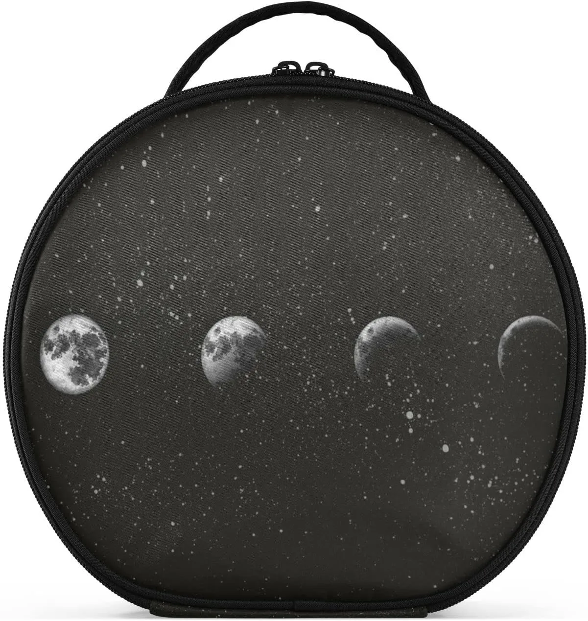 ALAZA Moon Phases in The Night Sky Cosmetic Bag Round Travel Makeup Case Organizer Portable Storage Toiletry Bag with Adjustable Dividers for Women Business Trip College Dorm
