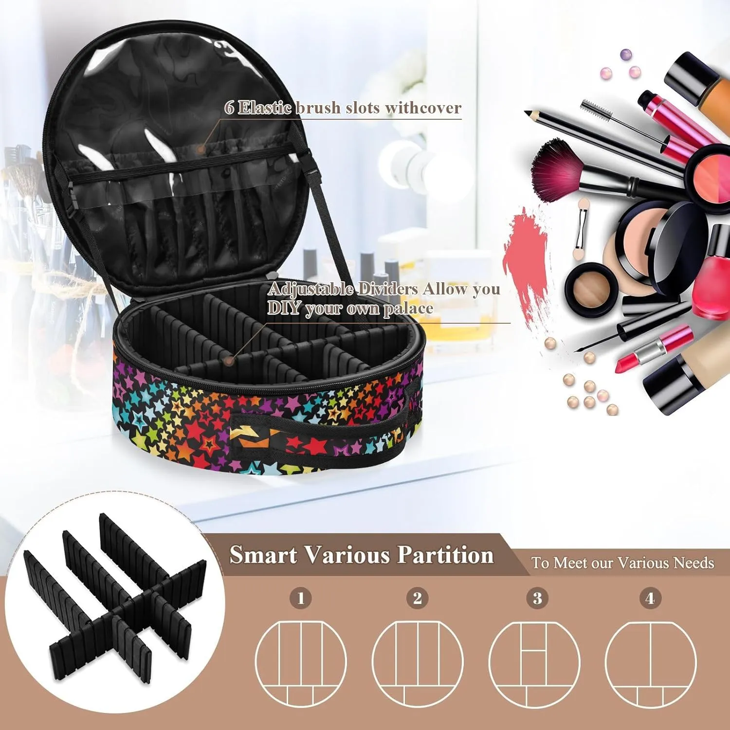ALAZA Rainbow Stars Travel Cosmetic Organizer Make up Organizer Toiletry Bag