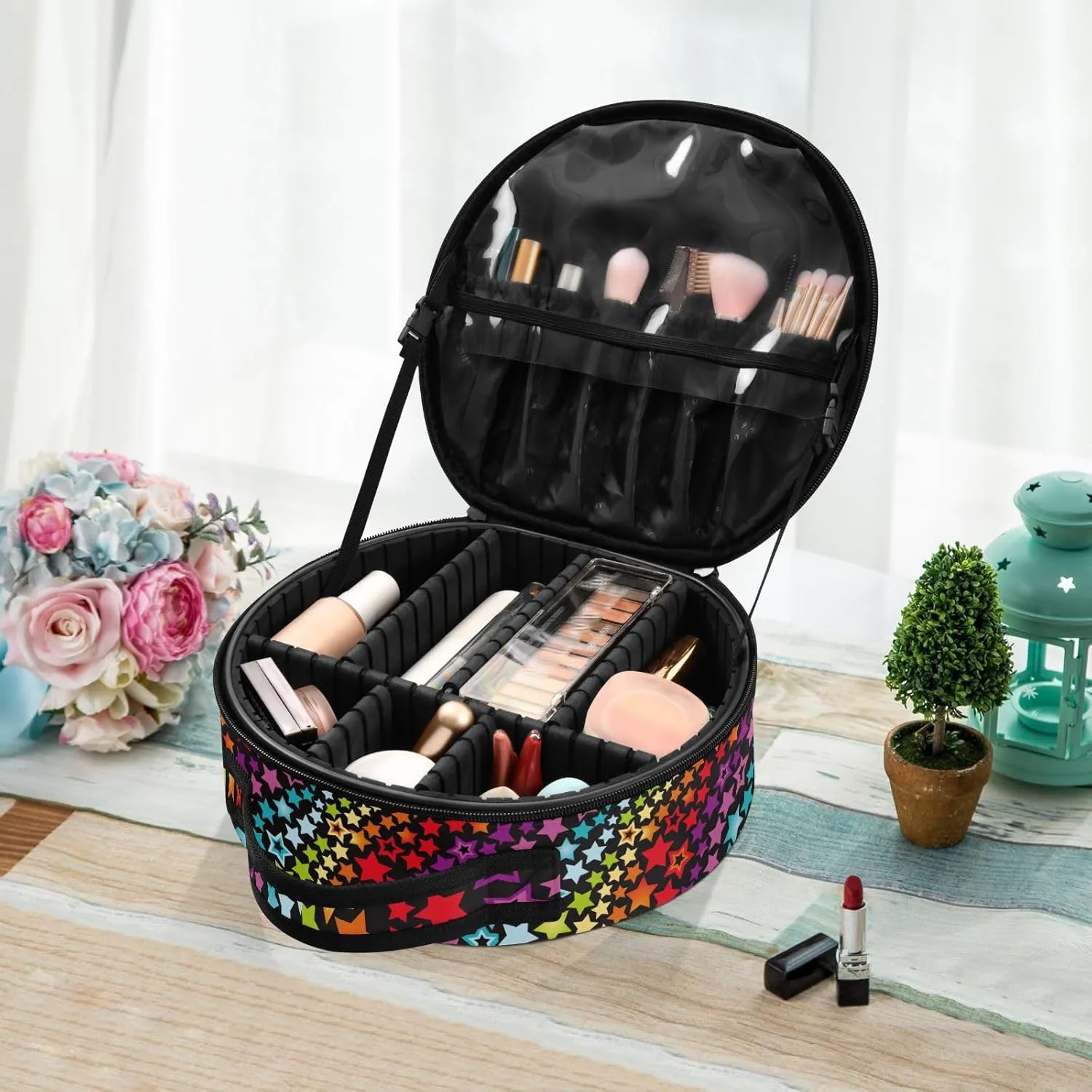 ALAZA Rainbow Stars Travel Cosmetic Organizer Make up Organizer Toiletry Bag