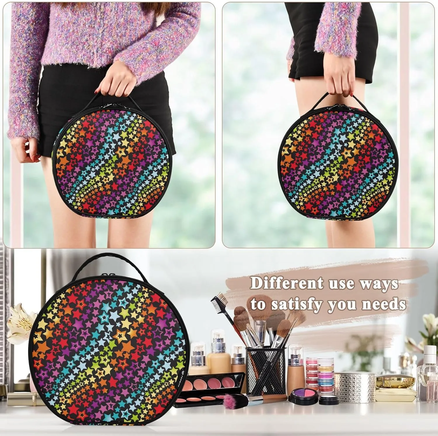 ALAZA Rainbow Stars Travel Cosmetic Organizer Make up Organizer Toiletry Bag