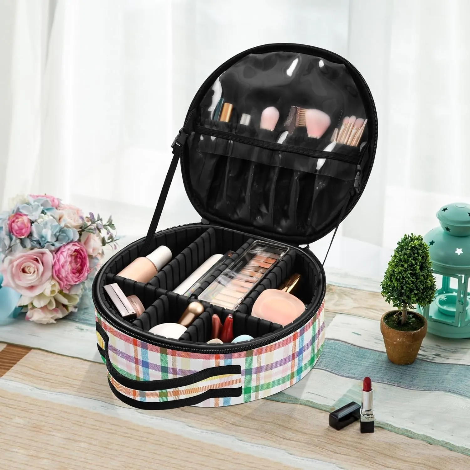 ALAZA Rainbow Tartan Glen Plaid Portable Cosmetic Bag Large Capacity Travel Makeup Case Organizer