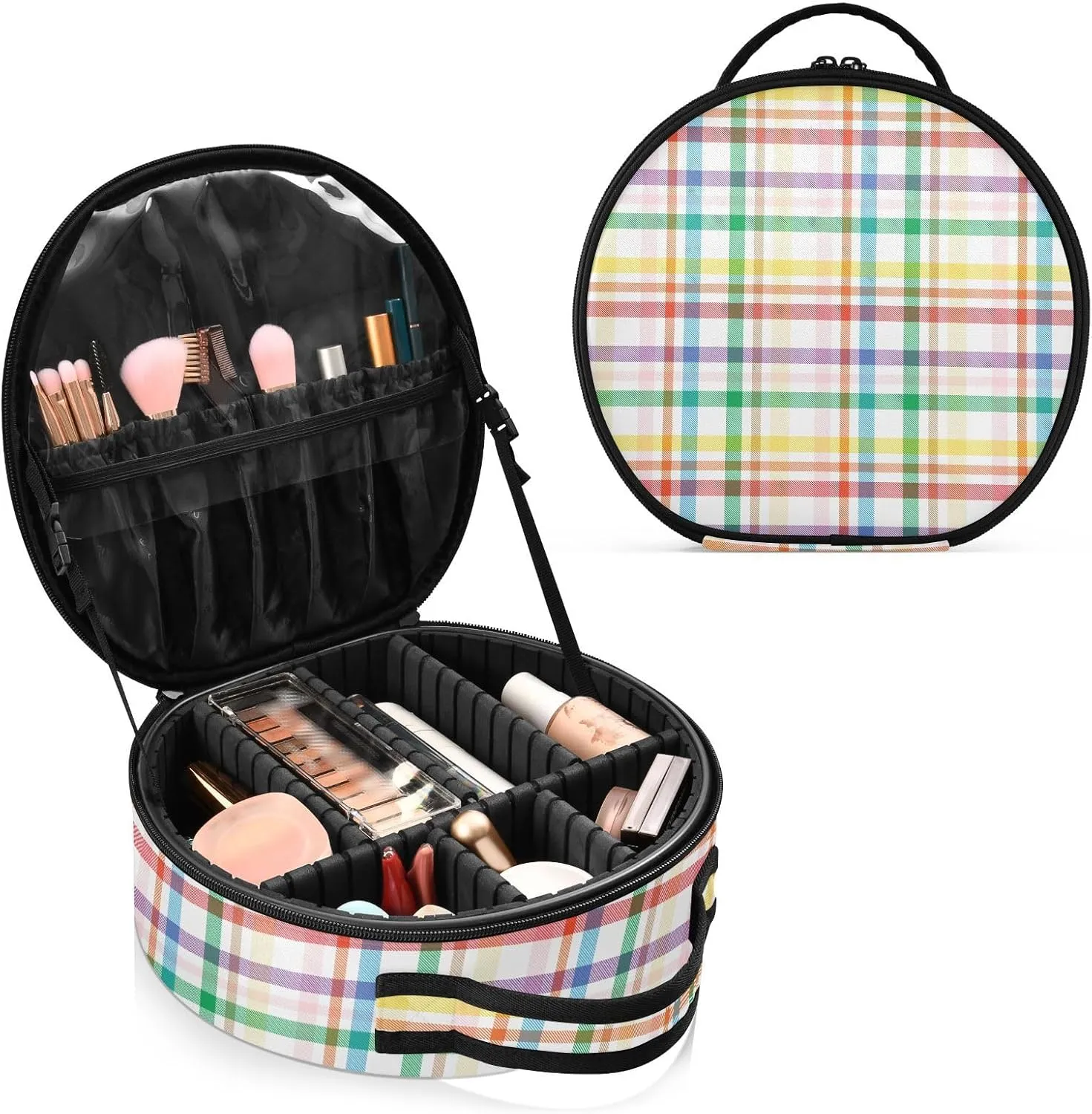 ALAZA Rainbow Tartan Glen Plaid Portable Cosmetic Bag Large Capacity Travel Makeup Case Organizer