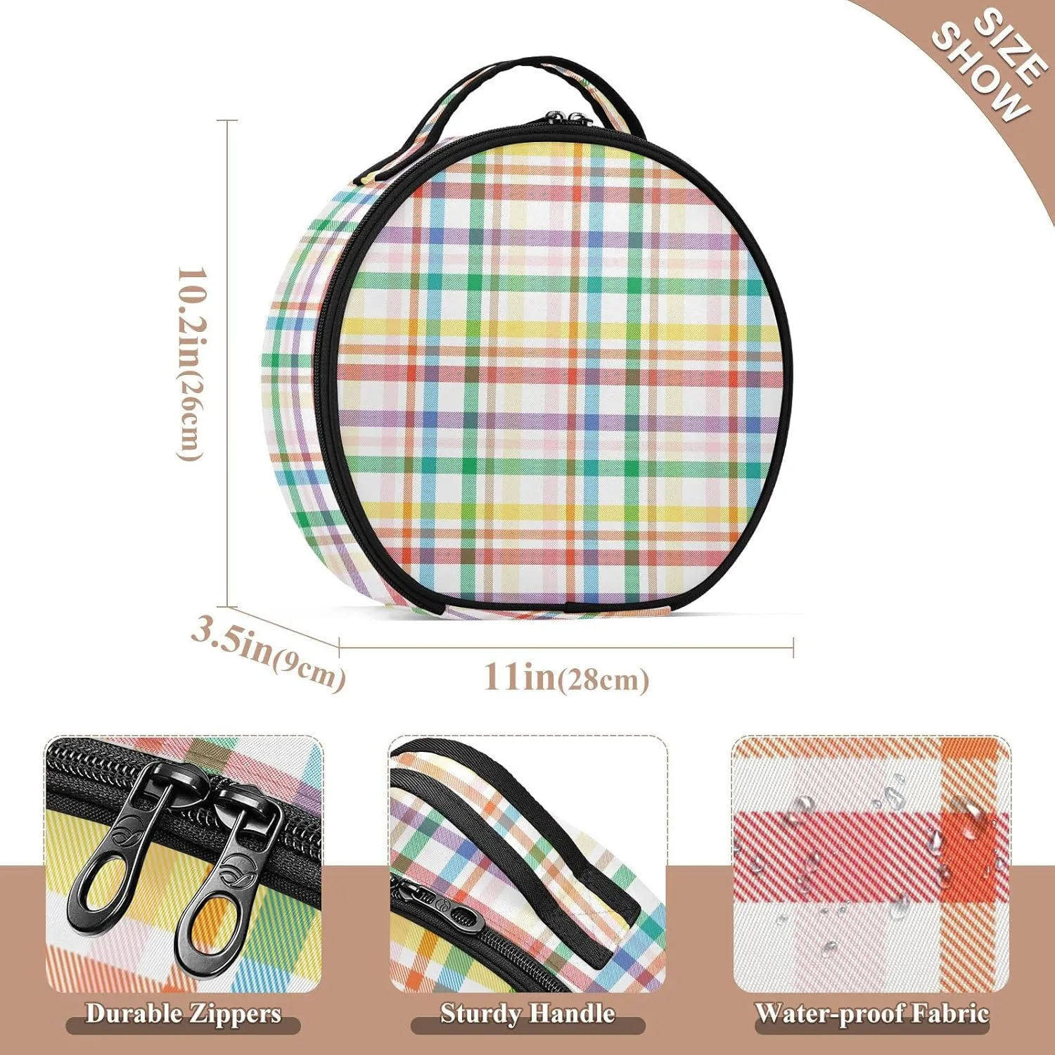 ALAZA Rainbow Tartan Glen Plaid Portable Cosmetic Bag Large Capacity Travel Makeup Case Organizer
