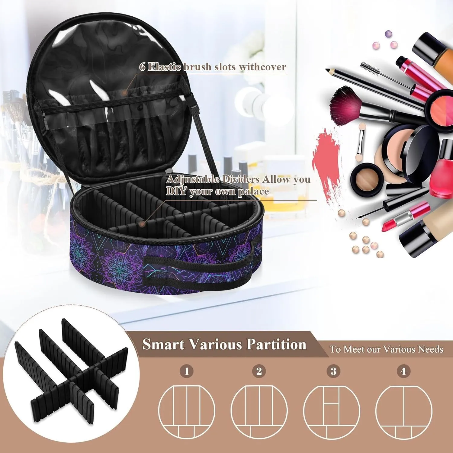 ALAZA Sacred Geometry Makeup Bag Travel Cosmetic Bag Large Toiletry Organizer